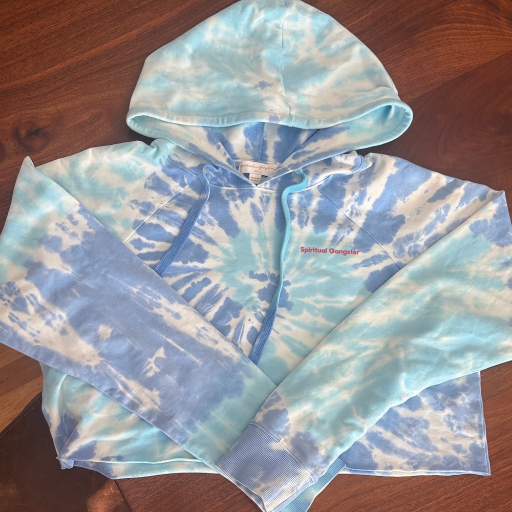 Spiritual Gangster Blue Tie-Dye Crop Hoodie